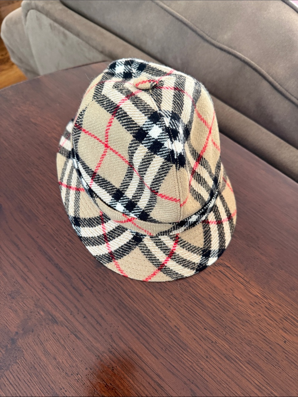Burberry Kids Plaid Trilby Hat in Beige, Black and Red